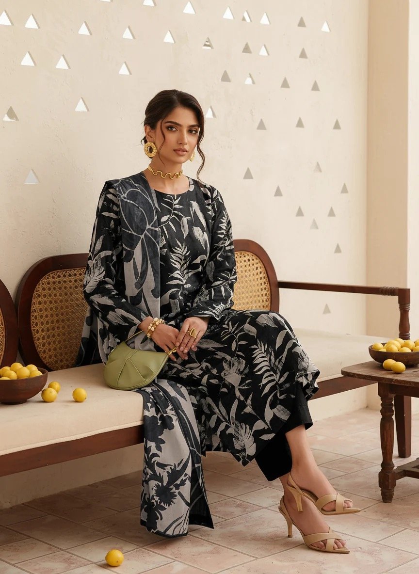 Classic Contrast | 3pc Printed Lawn - Image 3