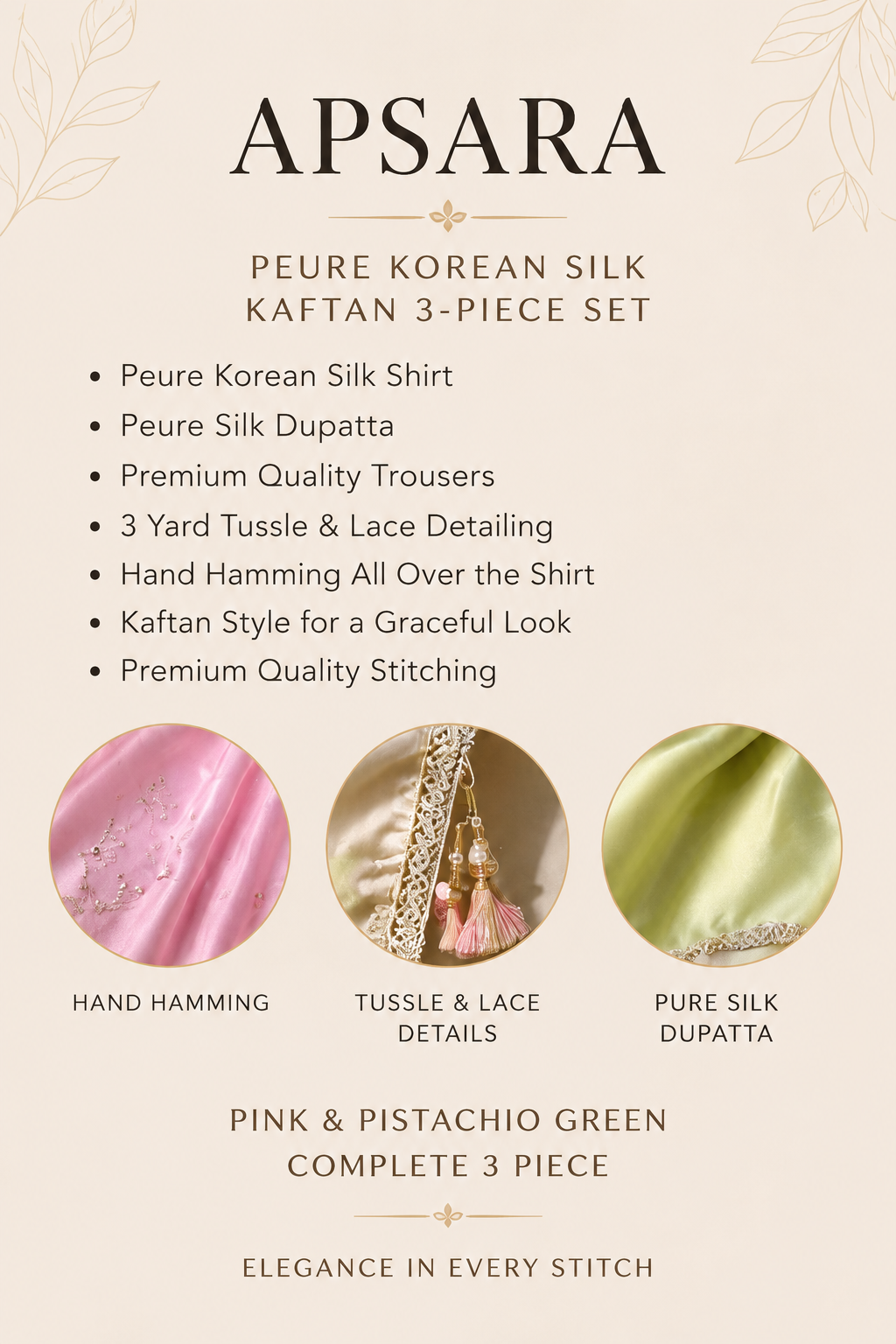 Pink Pistachio silk kaftan 3pc dress - Image 4