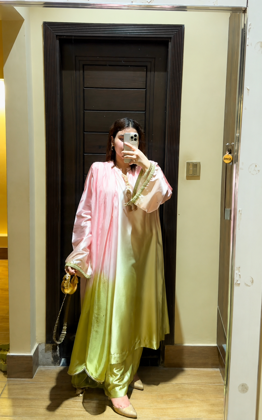 Pink Pistachio silk kaftan 3pc dress - Image 3