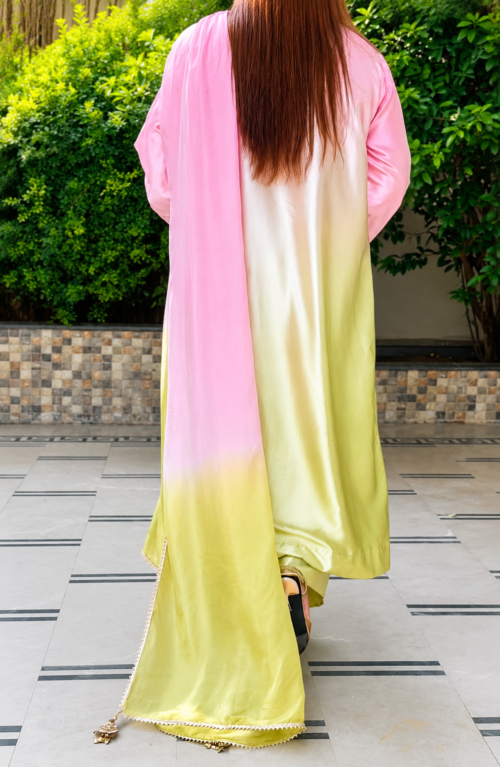 Pink Pistachio silk kaftan 3pc dress - Image 2
