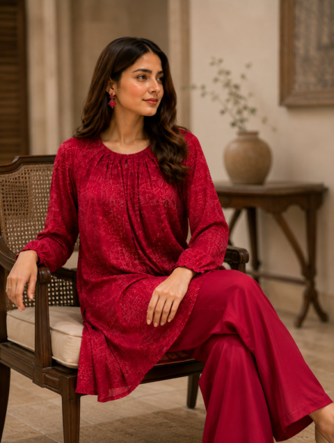 MAROON CHIFFON CO-ORD SET