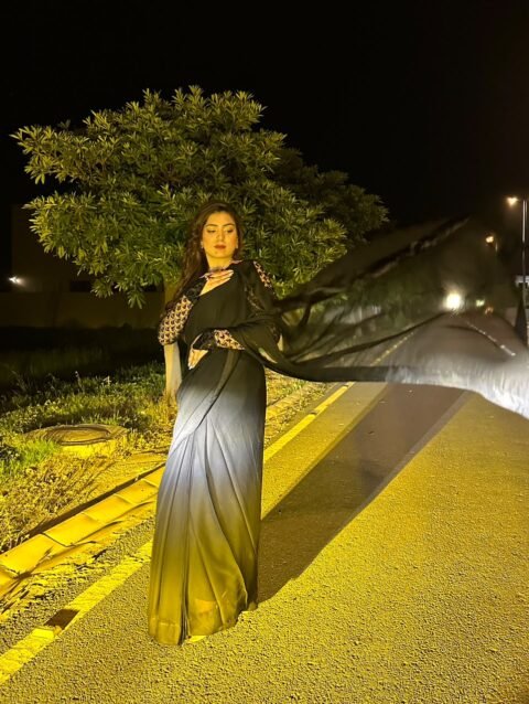 Royal Black Pearl Chiffon Saree